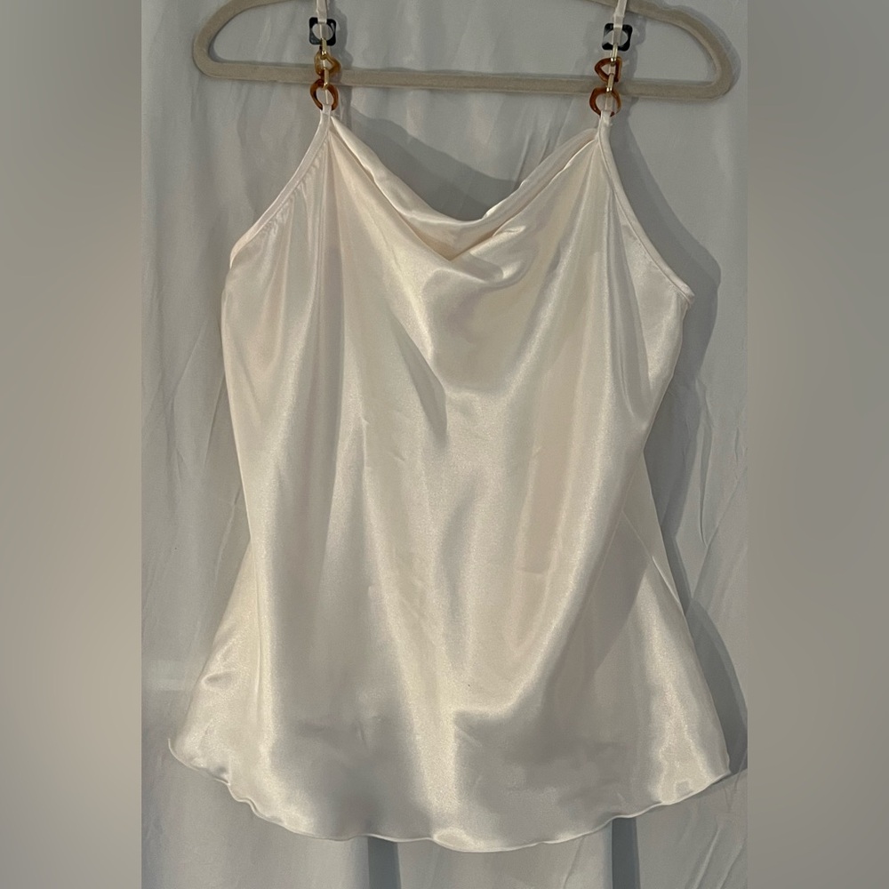 White Camisole with Geometrical Embellishments Flowing Fit and Sheen